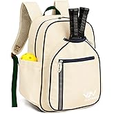 VHYBRIX Pickleball Bags, 30L Deluxe Waterproof Pickleball Backpack with Shoe Compartment for Men Women Pickle Ball Gift Accessories for Pickball Lovers (Beige)