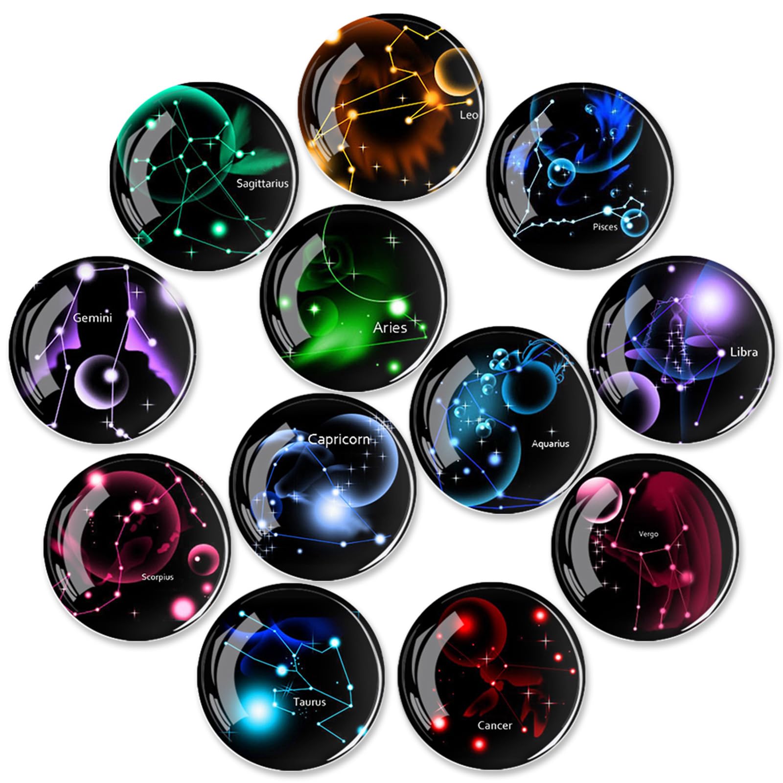 Photo 1 of 12Pcs Glass Refrigerator Magnet Fridge Sticker, Fridge Magnets Decoration, Strong Fridge Magnets for Kitchen, Cabinet, Dishwasher, School and Office Whiteboard (Twelve Constellations)