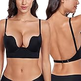 Curyon Women's Backless Deep Plunge Bra U Neckline Push Up Low Cut Supportive Underwire Bras