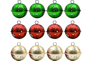 Pinenjoy 12Pcs 2.5inch Jumbo Jingle Bell 63mm Christmas Jingle Bell with Hollow Tree Joy Patterns Large Metal Craft Bell for Holiday Xmas Sleigh Wreath Doorknob Party Decors