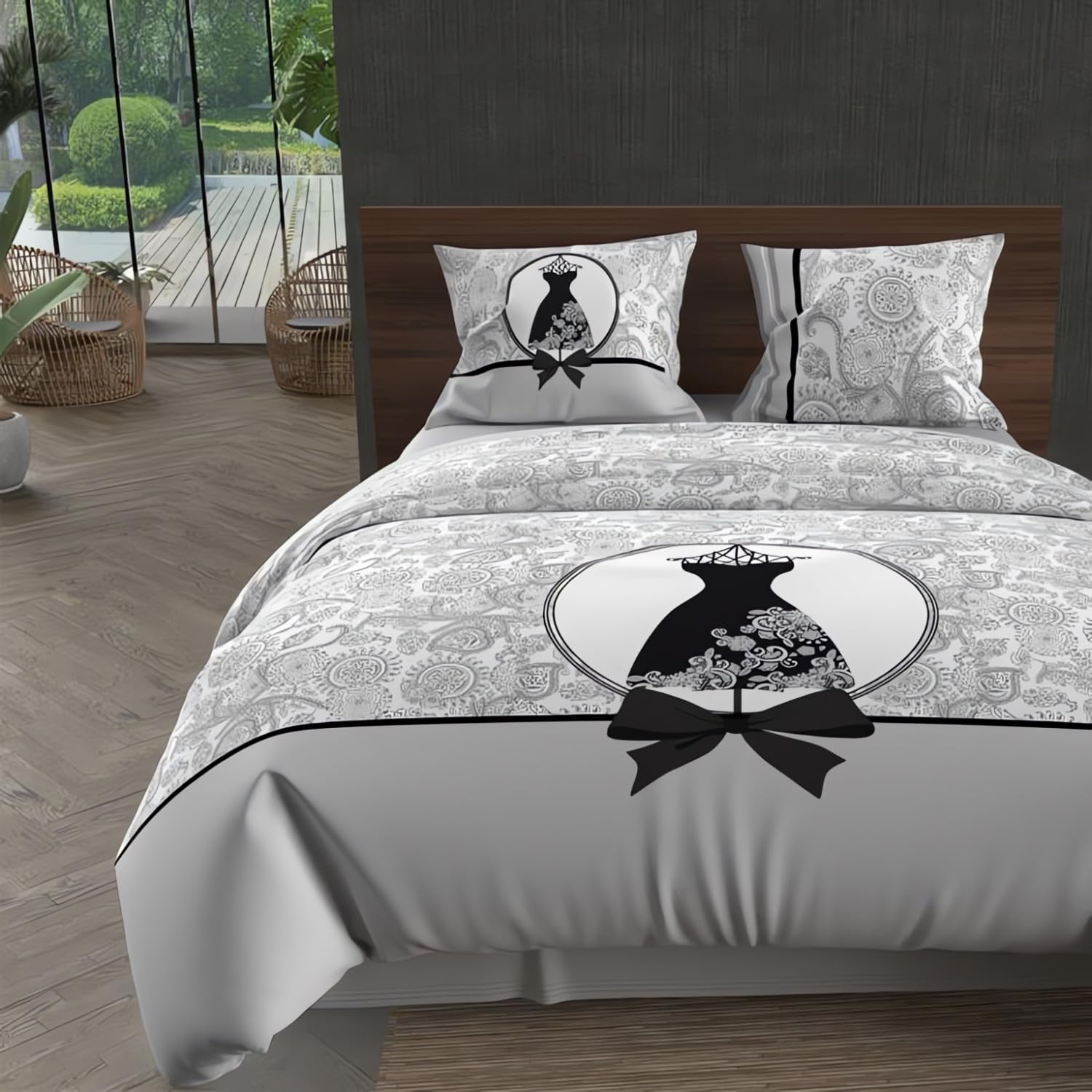 Soleil d'ocre Comforter Cover + 2 Pillow Cases Grey 240 x 260 cm