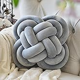 Xuyier Knot Pillow Ball, Decorative Throw Pillows with Velvet Fabric for Couch Bed, 12" Decor Knotted Square Floor Pillow Cushions for Living Room (12 Inches, Light Grey)