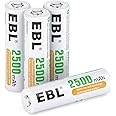 EBL AA Rechargeable Batteries 1.2V 2500mAh High Performance Pre-Charged AA Batteries - 4 Pack