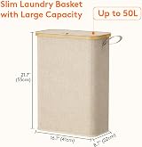 Lifewit 50L Slim Laundry Basket with Lid Narrow Foldable Bag Handles White view 3