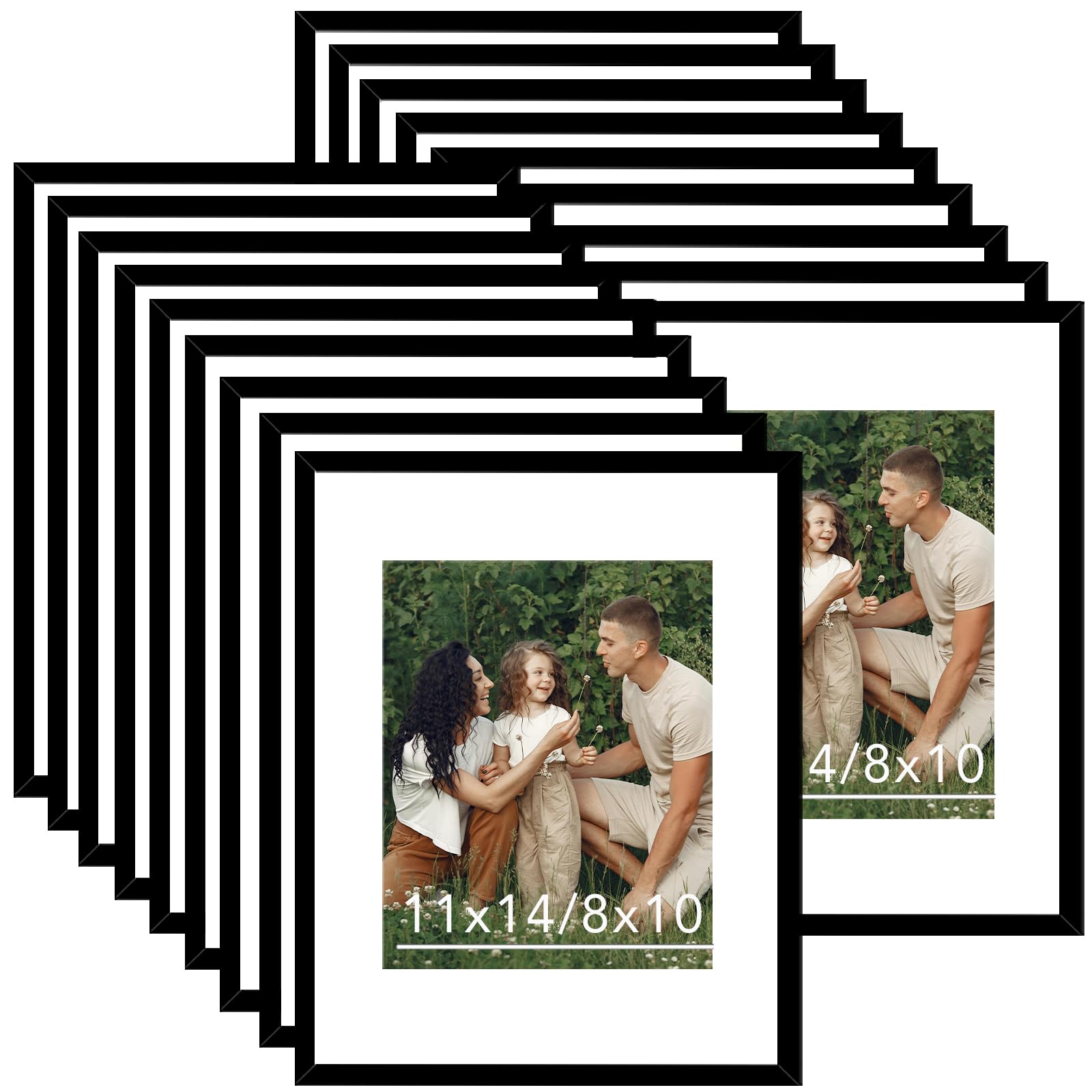 Photo 1 of JCJMY 18 Packs 11x14 Picture Frames, Display 8x10 with Mat or 11x14 Without Mat, Black Gallery Wall Frame Set, 11 by 14 Frames Bulk Set of 18 Collage Wall Decor Photo Frames Set for Wall, Black