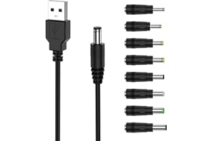 5V DC Universal Power Cable,USB to DC 5.5x2.1mm Plug Charging Cord with 8 Adapter Tips for Webcam, Router, Bluetooth Speaker,