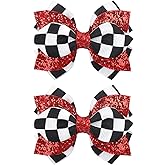 YanJie 2Pcs 3’’ Hair Bow for Girls Checkered Glitter Clips Black Hair Accessories for Women Red Hairpin Cute Bowknot Barrettes Pins Girls Outfits
