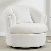 FriFurne Swivel Accent Chair, 360 Degree Round Swivel Barrel Chair with Pillow, Widened Upholstered Boucle Chair Comfy Sherpa