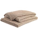 YnM Chunky Cotton Knit Throw Blanket, Cable Knit Throws for Bed Couch Sofa, Comfy & Relaxing, Decorative Piece for Farmhouse Modern Boho Rustic Scandinavian Chic Vibe, Beige 50x60 Inches