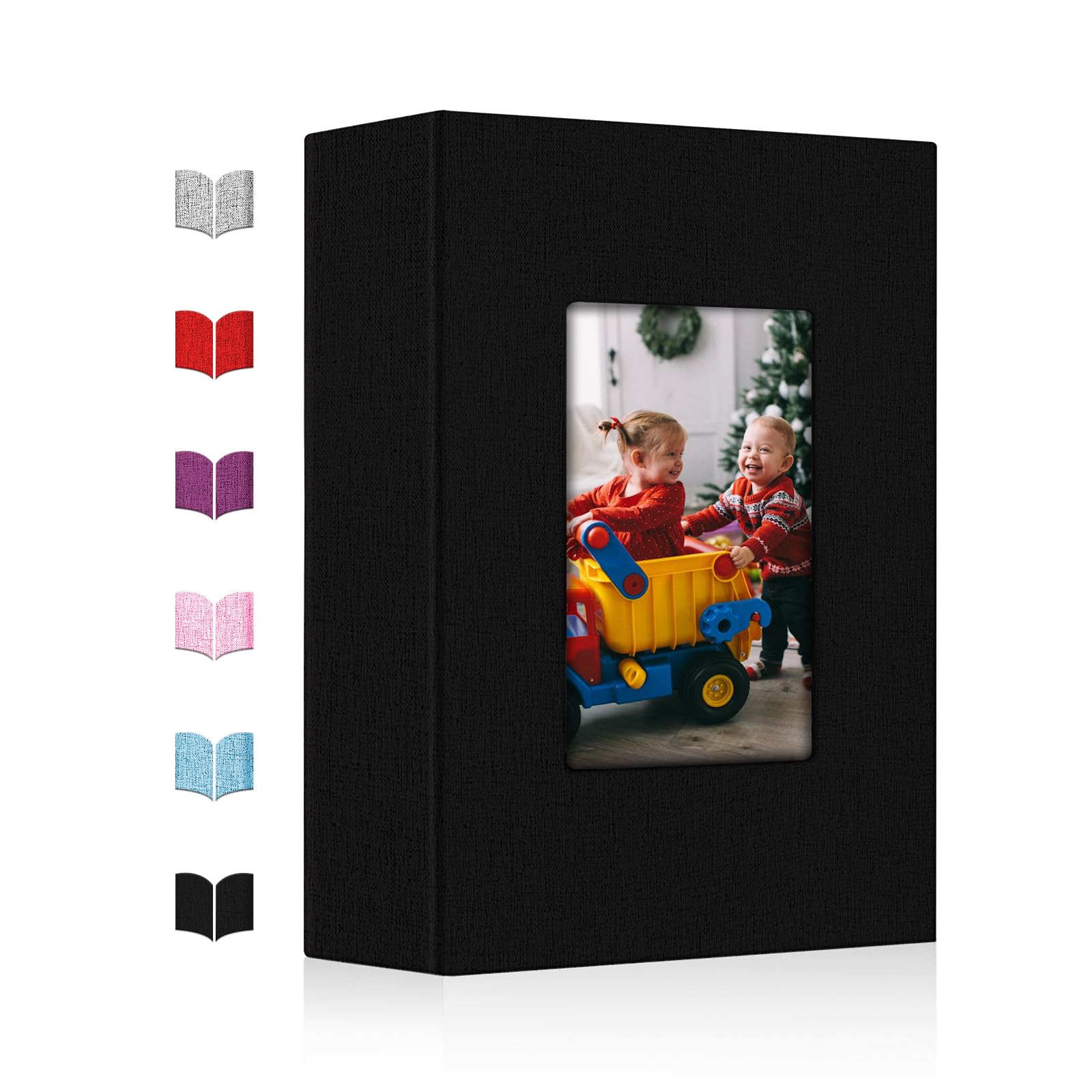 Photo 1 of Small Photo Album 4x6,Linen Cover Slide-in Mini Photo Album Book Can Holds 100 4x6 Photos with 50 Black Sheets for Baby Family Pictures Artwork or Postcards Storage (Black)