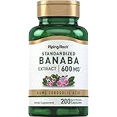 Piping Rock Banaba Leaf Extract Capsules | 200 Pills | Standardized Herbal Supplement | with Corosolic Acid | Non-GMO, Gluten Free