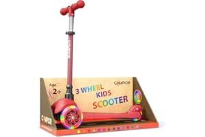 Campior Red Mini 3 Wheel Scooter for Kids – Lean-to-Steer with LED Light-Up Wheels, Adjustable Handlebar, Wide Anti-Slip Deck, Smooth PU Wheels, Rear Foot Brake – Toddler Scooter for Ages 2+