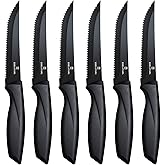 targzier Premium Steak Knives, Steak Knives Set of 6,Black,Stainless Steel Steak Knife Set,Razor-Sharp Serrated Steak Knife,Durable Steak Knifes,Ergonomic Handle,Dishwasher Safe Steak Knifes