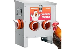 JASDEGO 4 Ports Metal Chicken Feeder No Waste 25 Pounds Automatic Poultry Feeder with Latch & Handle for Chickens Bantams Pheasants Poultry Coop Rodent Proof