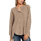 Tankaneo Womens Long Sleeve Henley Shirts Oversized Round Neck Sweatshirts Fall Tunic Tops Casual Loose Fit Tops