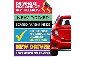 Rio Salto 4-Pack Large New Driver Car Sticker Please Be Patient Stickers Permit Student Driver Sticker Cool Prank Rookie Funny (Silly, Magnet)