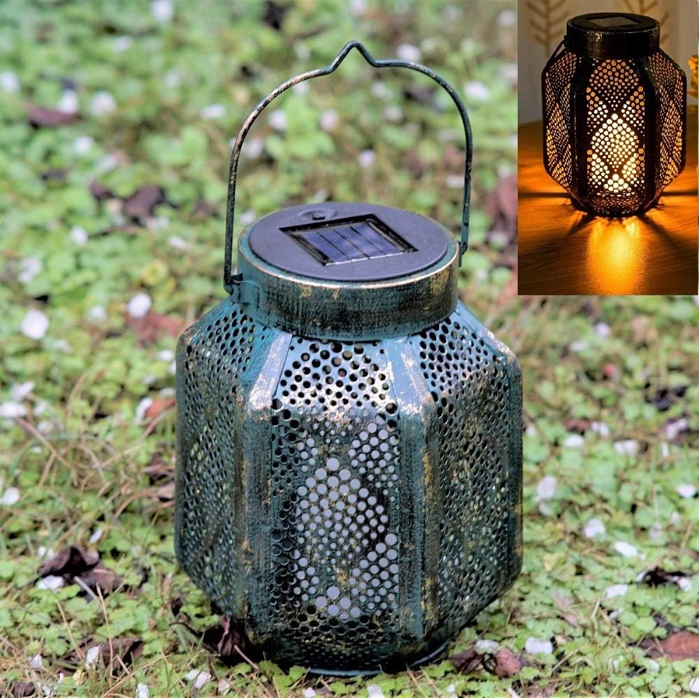 Solar Lantern Hanging Dancing Flickering Flame lamp Outdoor Decorative Lights for Garden Patio Courtyard and Tabletop. Rustic Old Fashioned.