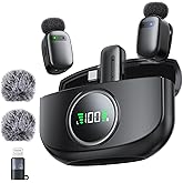 Wireless Mini Lavalier Microphone for iPhone & Android, Dual Clip-On Mics with 30H Charging Case, Intelligent Noise Cancellation, Tiny Portable Mic for Vlogging, TikTok, Live Stream, Teaching Meetings