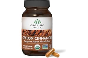 ORGANIC INDIA Ceylon Cinnamon Herbal Supplement - Vegan, Gluten-Free, Kosher, USDA Certified Organic, Non-GMO - 90 Capsules