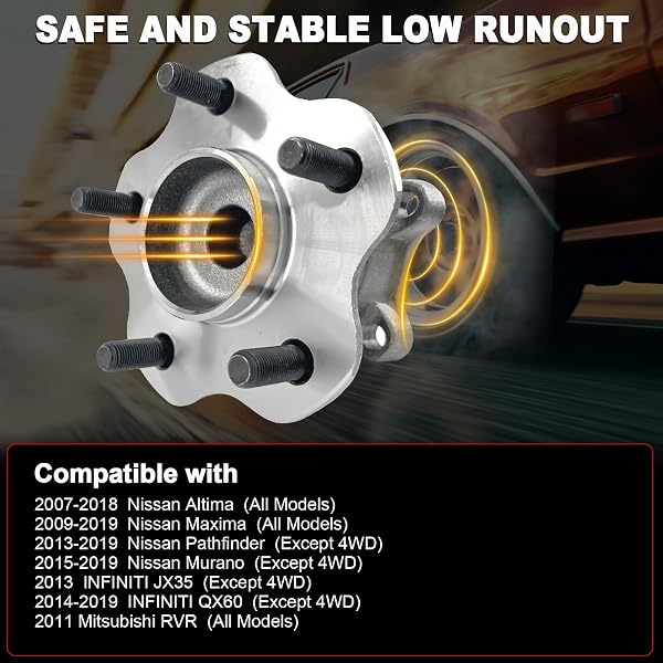 PAIR 512388 REAR WHEEL BEARING HUB ASSEMBLY COMPATIBLE WITH NISSAN ALTIMA 2007-2018, MAXIMA 2009-2019, MURANO 2015-2019, PATHFINDER 2013-2019, FOR INFINITI JX35 2013, QX60 2014-2019, 5 LUG W/ABS
