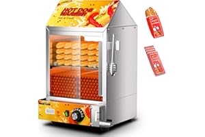 WantJoin Hot Dog Steamer - 28.8QT Electric Commercial Hot Dog Steaming Machine with Bun Warmer for 175 Hot Dogs and 40 Buns with Glass Sliding DoorAdjustable Temperature