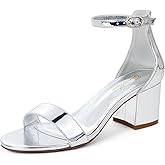 GENSHUO Women's Low Block Heel Sandals Strappy Open Toe Dress Heels Comfortable Sexy Cute Ankle Strap Wedding Party Prom Summer Heeled Shoes