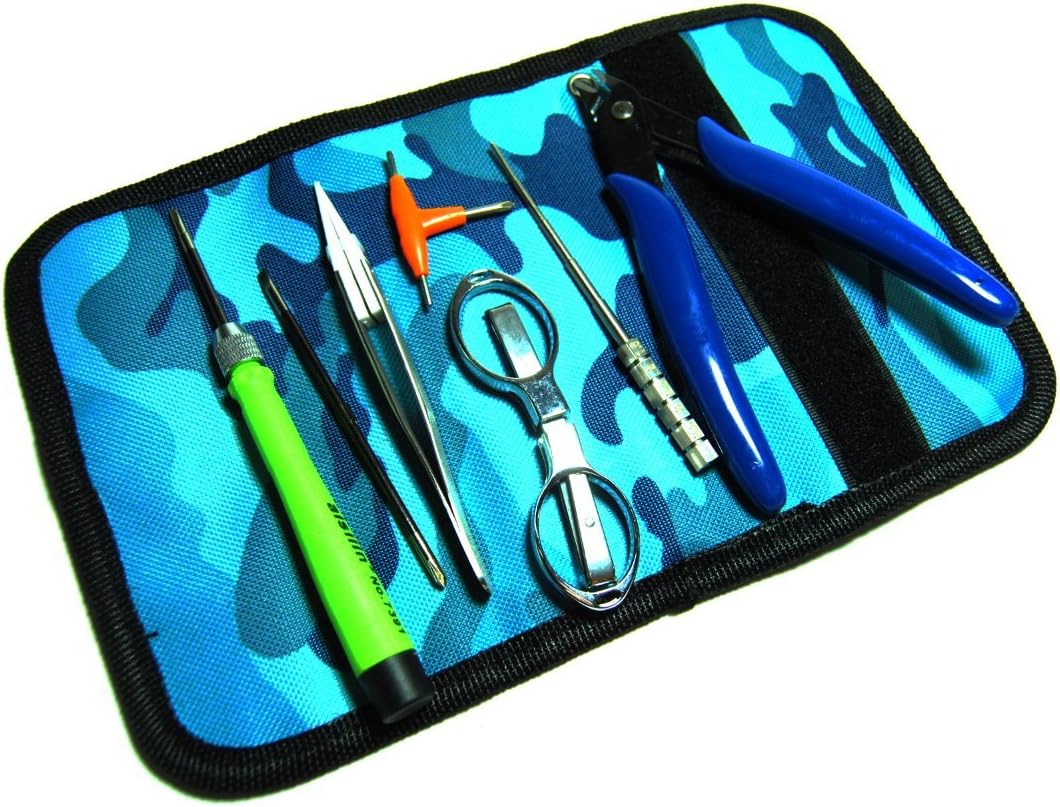 Coil Jig Build Tool Kit Folding with Building Mat Wire Cutters Ceramic Tweezers (Blue Camo)