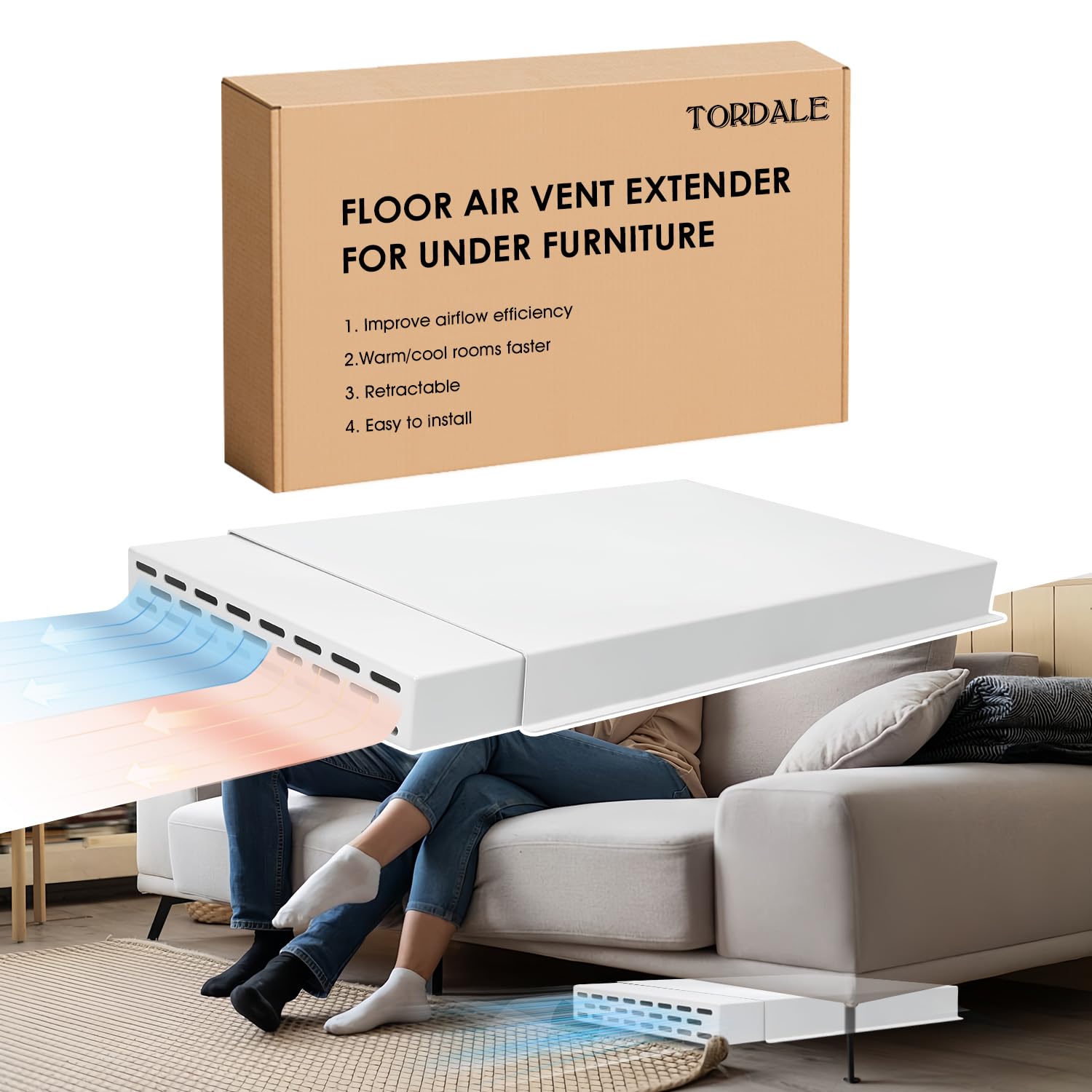 Photo 1 of 16"-33" Adjustable Floor Air Vent Extender Under Furniture, Aluminum Alloy Metal Material, Heat-Resistant, Durable, Stable, Fit for Sofa, Bed, Dresser, Bookshelf, Improves Airflow