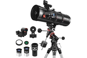 MEEZAA Telescope, 150EQ Reflector Telescope for Adults Astronomy Beginners, Manual Equatorial Professional Telescopes Astronomy with 2X Barlow Lens, Phone Adapter, Adjustable Tripod and Moon Filter