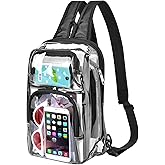 Busiuw Clear Backpack Stadium Approved with Adjustable Reinforced Straps, 3 in 1 Clear Crossbody Bag for Festivals and Games (Black)