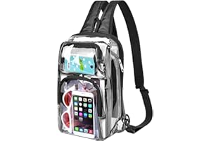 Busiuw Clear Backpack Stadium Approved Clear Sling Bag Clear Bag with Adjustable Reinforced Straps, 3 in 1 Clear Crossbody Bag for Festivals and Games (Black)