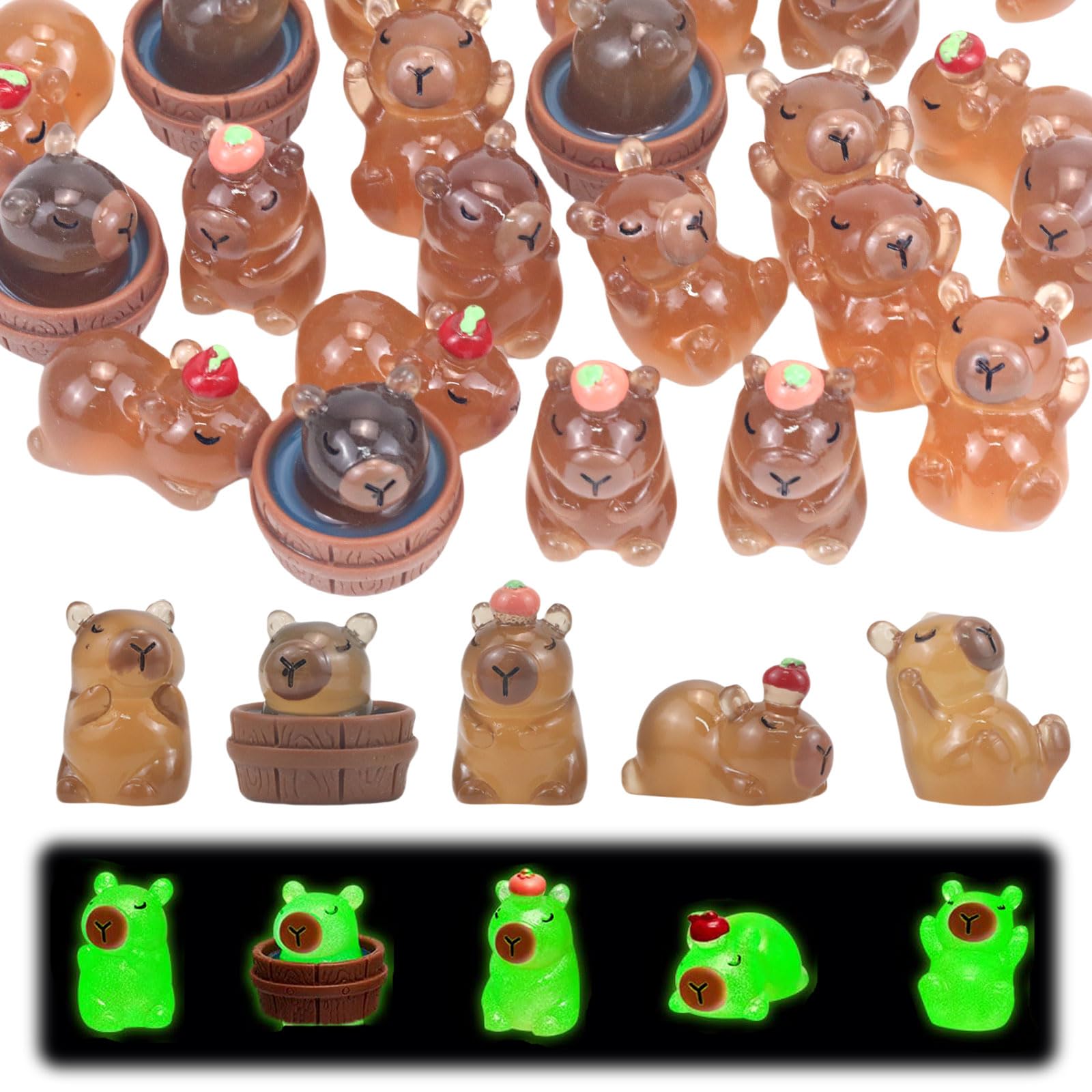 GlamRays Pack of 30 Luminous Capybara Mini Resin Figurines Decoration