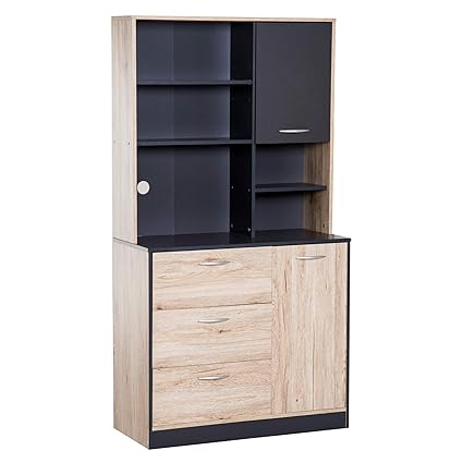 Homcom Wooden Freestanding Kitchen Pantry Cabinet Storage Cupboard