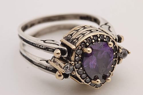 Amazon Com Turkish Jewelry Handmade Reversible 2 Rings In 1 Ring Drop Shape Pear Cut Shiny Amethyst Topaz 925 Sterling Silver Ring Size All Handmade