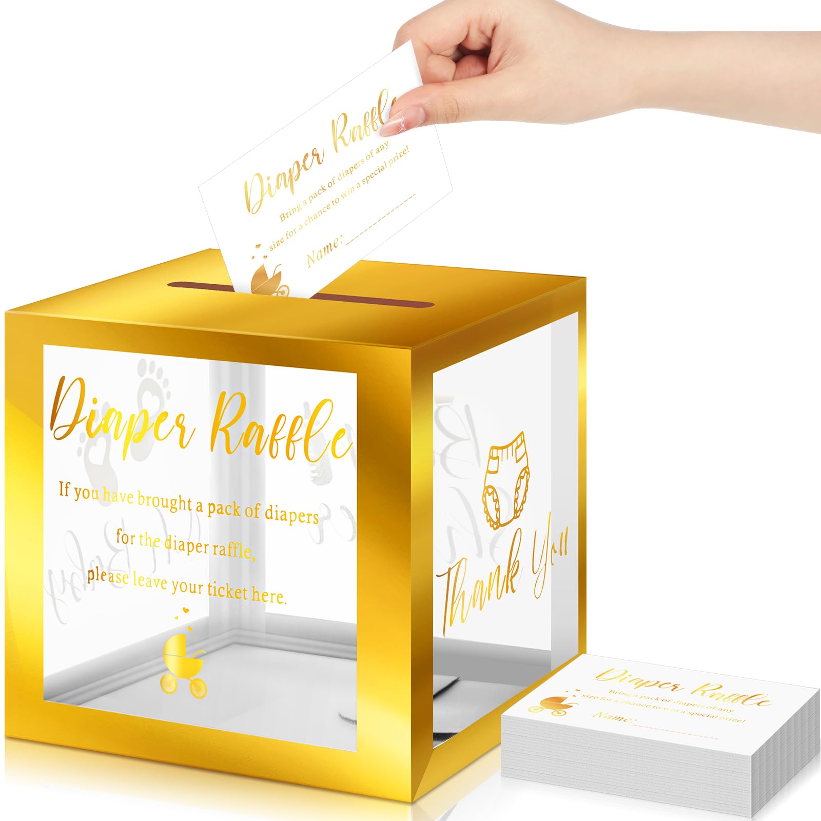 Funrous 50 Diaper Raffle Tickets with Box for Baby Shower Game ...
