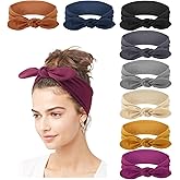 DRESHOW 8 Pack Adjustable Knotted Headbands Non Slip Elastic Yoga Hair Bands Solid Colors Headbands for Women and Girls