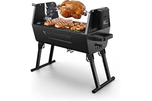BRANDMAN GRILLS SINCE 1987 Brand‑Man 2‑in‑1 Charcoal BBQ Grill with Motorized Rotisserie – Portable, Foldable Grill, 257 sq in Outdoor BBQ Grill for Camping & Tailgate, Adjustable Height, Dual Vents