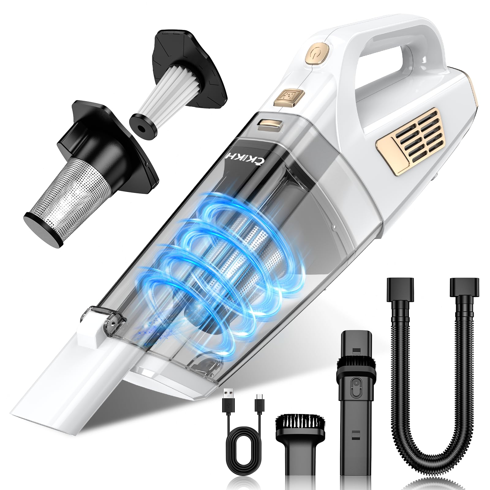 CKIKH Handheld Vacuum Cordless, 15000PA Strong Suction Hand Held Car Vacuum Cleaner Portable with Multi-Nozzles & Washable Filter, Lightweight Dust Busters Rechargeable for Home, Car, Office, Pets Image