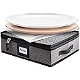 Platter Storage Case – Fine China Storage Containers Hard Shell, Quilted and Stackable 16”x 12.5”x 3.5” Platter Storage Container with Zipper, Handles and Felt Dividers for Moving and Seasonal Storage