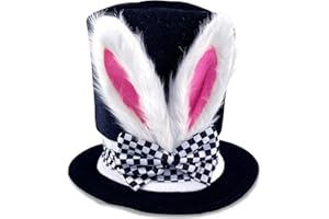 Donetuer Easter Bunny Ear Top Hat Rabbit Black Topper Plush Hat for Halloween Mad Hatter Cosplay