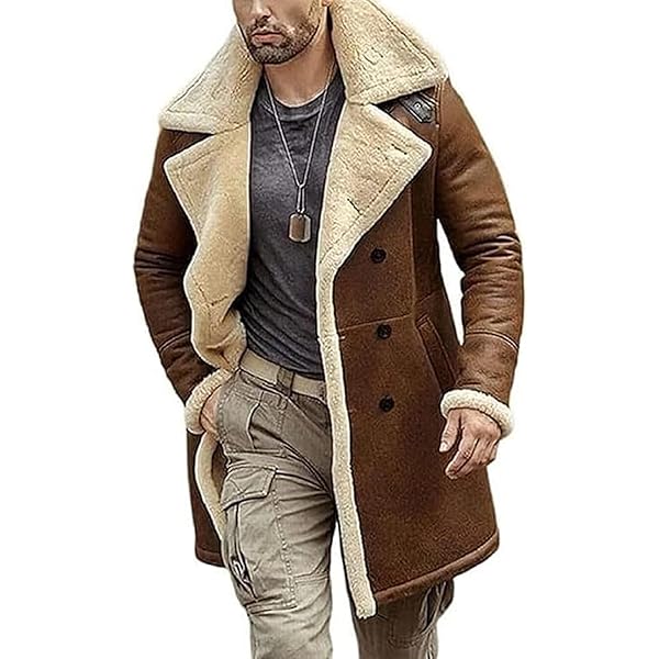 Men's Vintage Sheepskin Jacket Fur Leather Jacket Shearling Coat