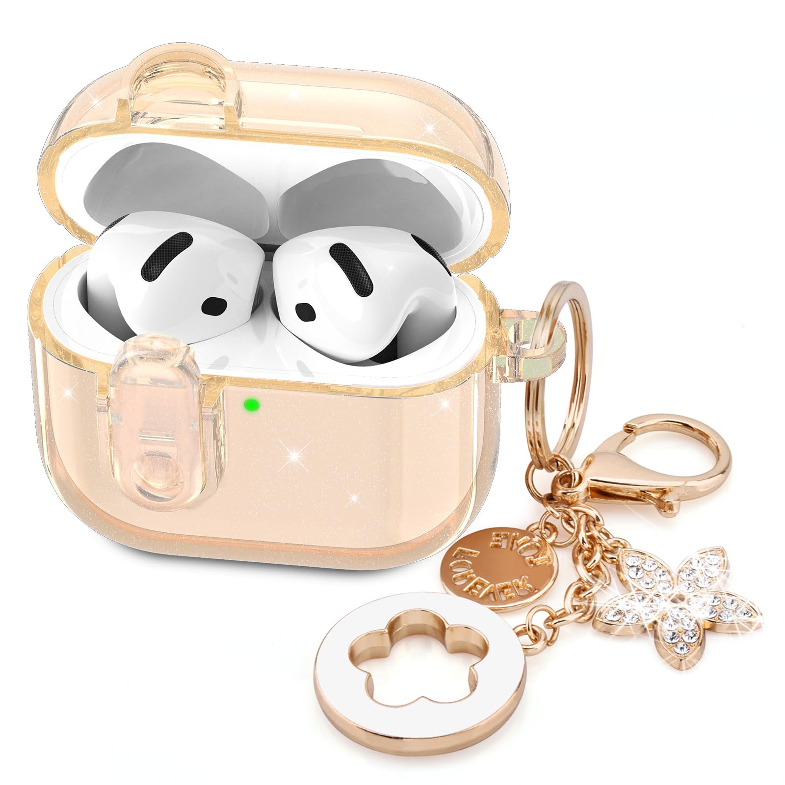 Photo 1 of (with Safety Lock) VISOOM 2025 Clear Cases For Airpods iPods 4 Case Cover Women, Bling Airpod iPod 4 Case Soft 4th Gen Air Pods iPods Cases With Keychain for Apple Headphones Airpods4 Generation-Khaki