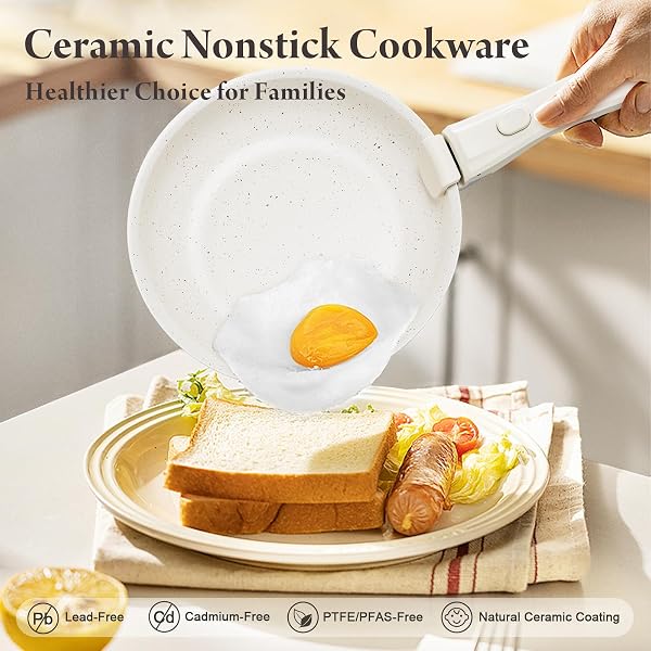 BAZOVA 22-PIECE POTS AND PANS SET NON STICK WITH REMOVABLE HANDLES, CERAMIC COOKWARE SET, LARGE-CAPACITY & NON TOXIC, INDUCTION & RV COMPATIBLE, DISHWASHER SAFE, PFAS/PTFE/PFOA FREE, WHITE