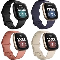 poshei 4 Pack Bands Compatible with Fitbit Versa 3 / Sense for Women and Men,Soft Silicone Sports Bands Replacement…
