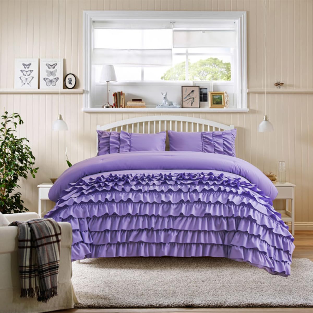 Photo 1 of Holawakaka Green Waterfall Ruffle Comforter Set Full Size Multi-Layers Ruffled Shabby Chic 3PCS Bedding Set for Girls Women
