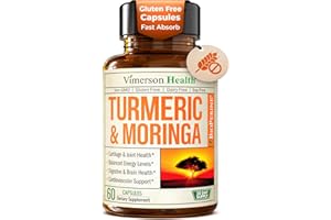VIMERSON HEALTH Moringa + Turmeric Curcumin Supplement for Joint Health, Gut Health, Energy and Immune Support - Total Wellness Formula - Tumeric Curcumin with Black Pepper & Moringa Pure Capsules - 60 Count