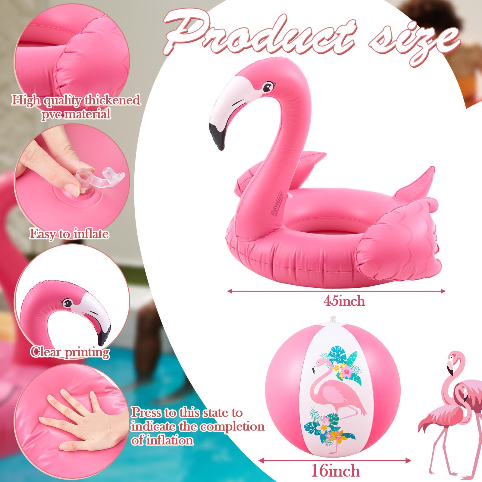 Condition photo showing New/Like New for vercanmonth inflatable flamingo pool float with 2 beach balls, 45'' giant flamingo floaties swimming