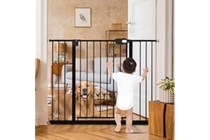 ZAAOEHA 36" Extra Tall Baby Gate for Stairs Doorways, 29.5"-49" Extra Wide Pressure Mounted Dog Gate, Auto Close Easy Walk Through Child Safety Gate for Kids Toddlers Pets, No Drilling, Black