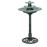 Alpine Corporation 35" Tall 3-Tier Outdoor Pedestal Water Fountain – Durable Resin Cascading Water Feature and Birdbath for Garden, Patio, Deck, and Backyard, Green