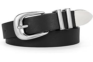 WERFORU Women Leather Belt Fashion Leather Waist Belt for Pants Jean Ladies Western Thin Belt with Gold/Silver Buckle